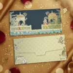 Miniature Art Print Design Shagun Envelopes for Gifting Cash Money Matte Paper TuckFlap Designer Sagan Lifafa Wedding 19 X 9 cm, Embossed Gold Foil MGI, Midnight Blue Color