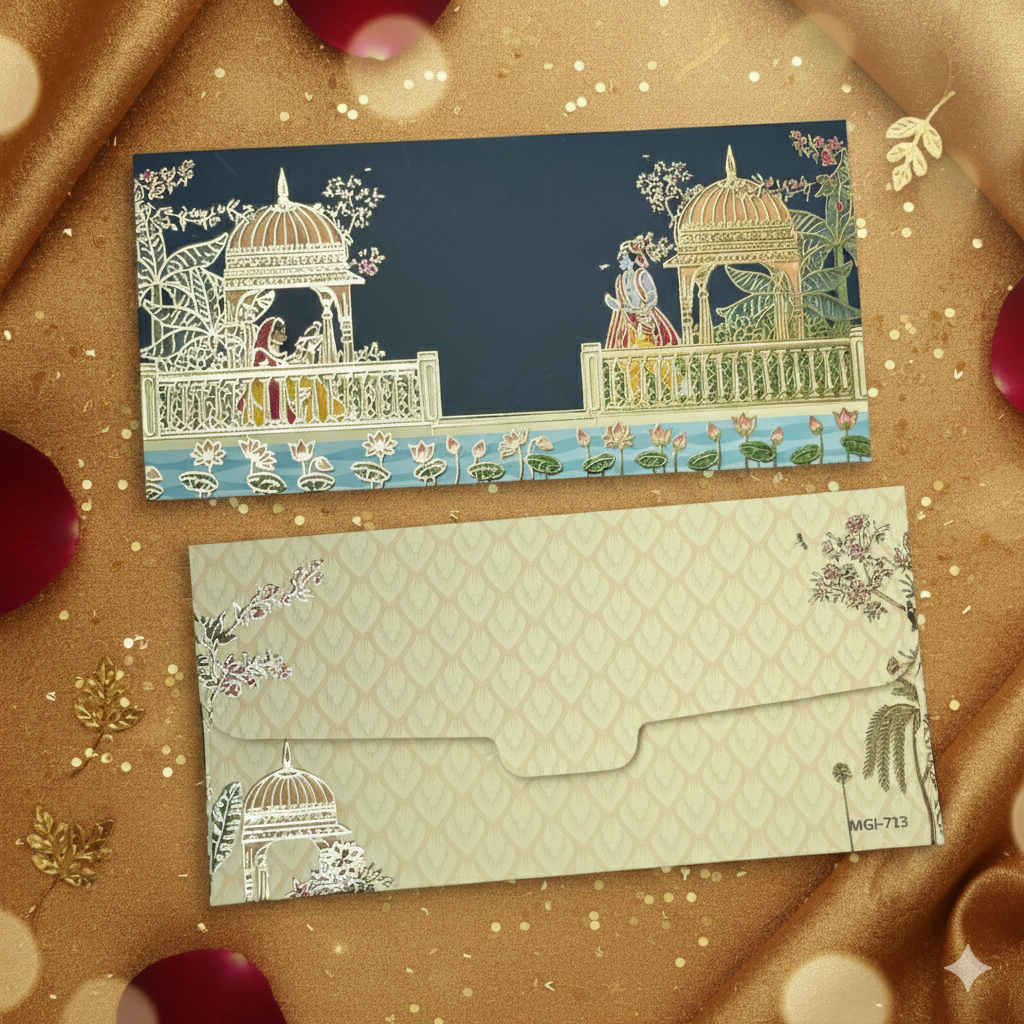 Miniature Art Print Design Shagun Envelopes for Gifting Cash Money Matte Paper TuckFlap Designer Sagan Lifafa Wedding 19 X 9 cm, Embossed Gold Foil MGI, Midnight Blue Color Miniature Art Print Design Shagun Envelopes for Gifting Cash Money Matte Paper TuckFlap Designer Sagan Lifafa Wedding 19 X 9 cm, Embossed Gold Foil MGI, Midnight Blue Color