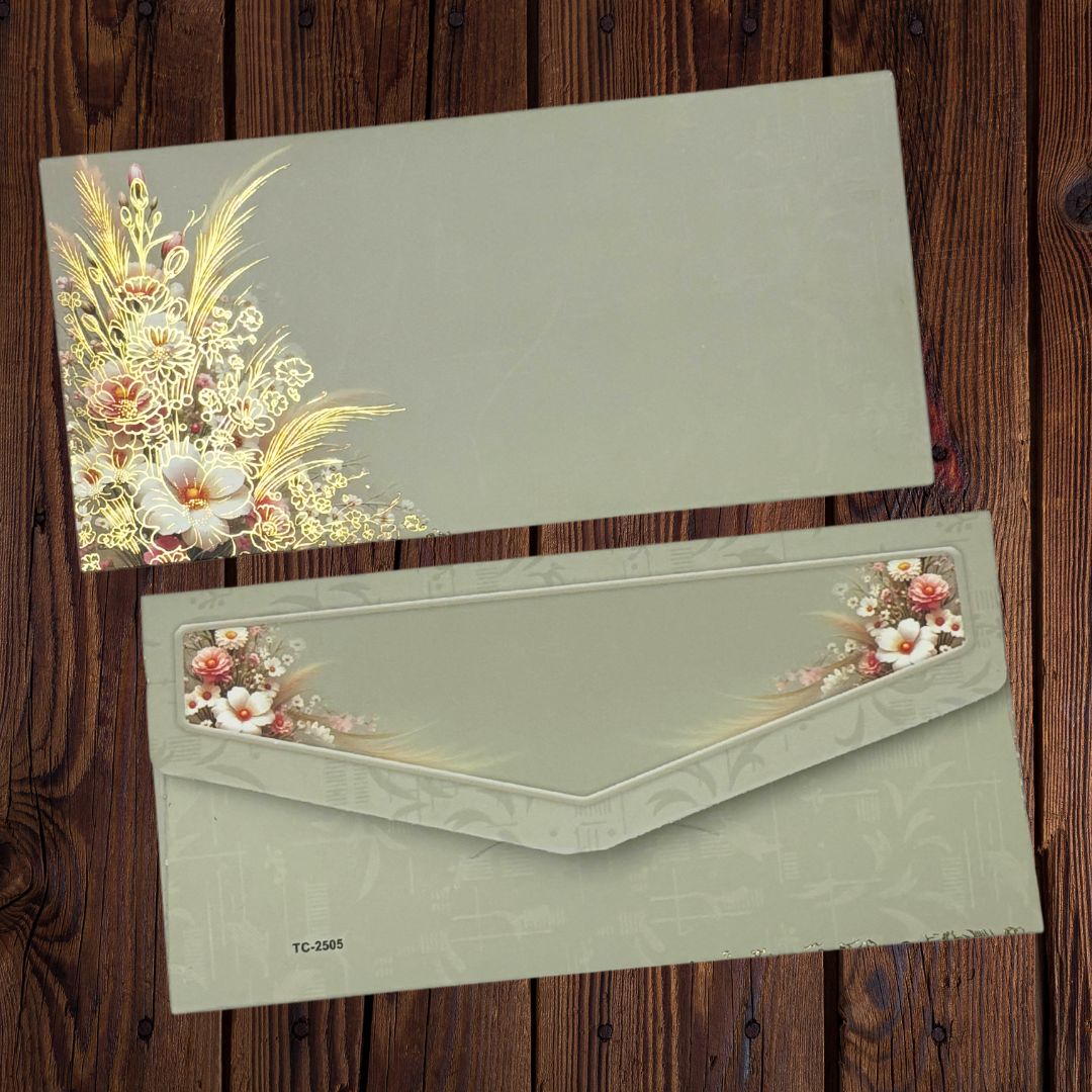 Floral Design Fancy Shagun Envelopes for Gifting Money Rectangle Shape Matte Finish Paper Designer Sagan Lifafa Wedding Cash, 19 X 9 cm, Olive Green Color Floral Design Fancy Shagun Envelopes for Gifting Money Rectangle Shape Matte Finish Paper Designer Sagan Lifafa Wedding Cash, 19 X 9 cm, Olive Green Color