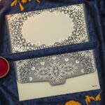 Paisley Motif Design Printed Matte Finish Shagun Envelopes, Embossed Gold Foil MGI, Charcoal Cream Color